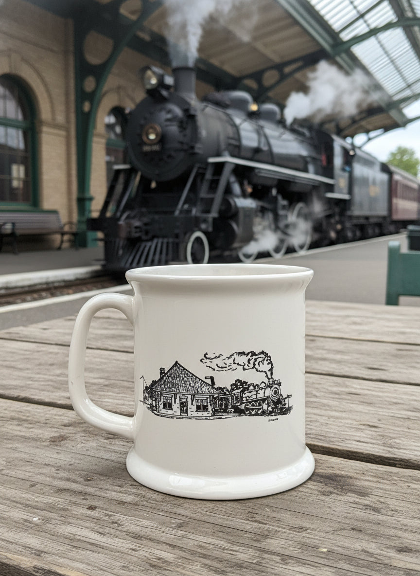 The West End Station Restaurant Souvenir Coffee Cup Mug Train Station 4" Tall