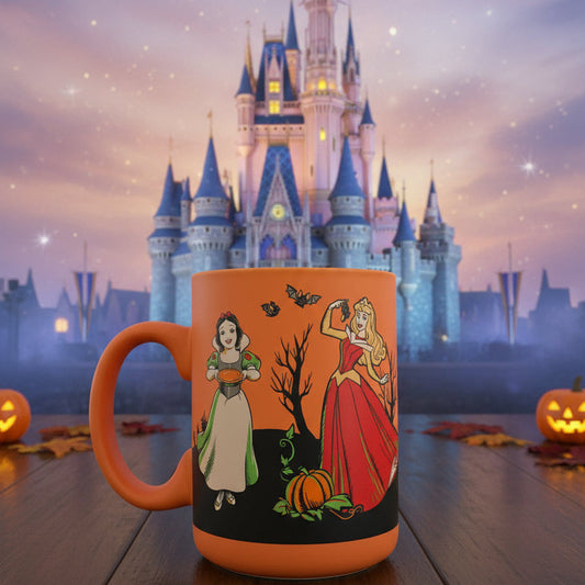 Disney Halloween Princess Soft Touch Coffee Cup Mug Orange Ariel Snow White New 4.75" Tall