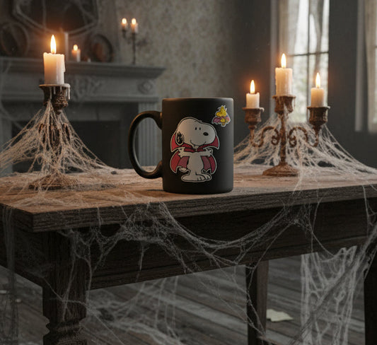 Peanuts Snoopy Vampire Woodstock Bat Halloween Costume Coffee Cup Mug Soft Feel 4.75"