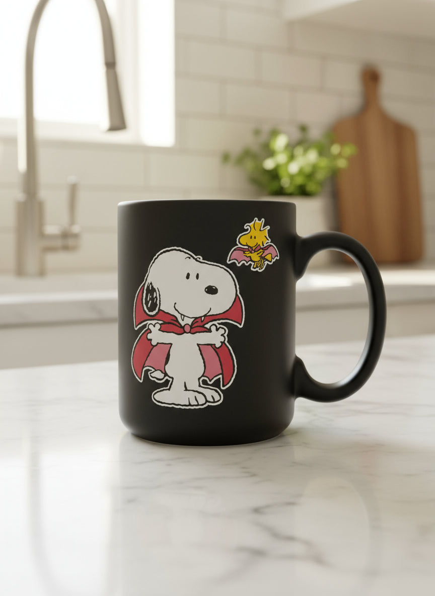 Peanuts Snoopy Vampire Woodstock Bat Halloween Costume Coffee Cup Mug Soft Feel 4.75"