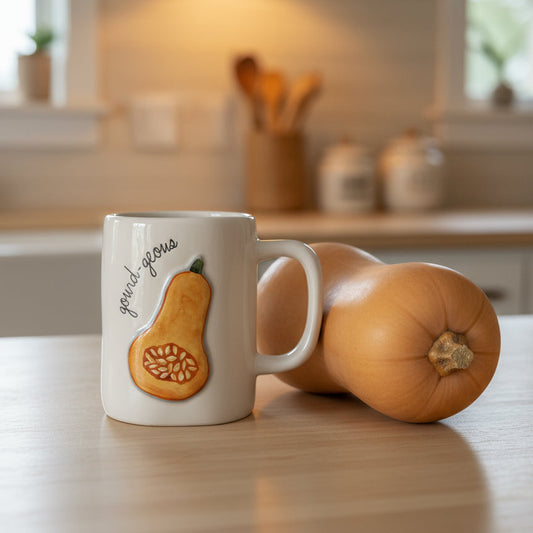 Rae Dunn Gourd-geous Tall Coffee Mug Cup New with Tags 5" Tall