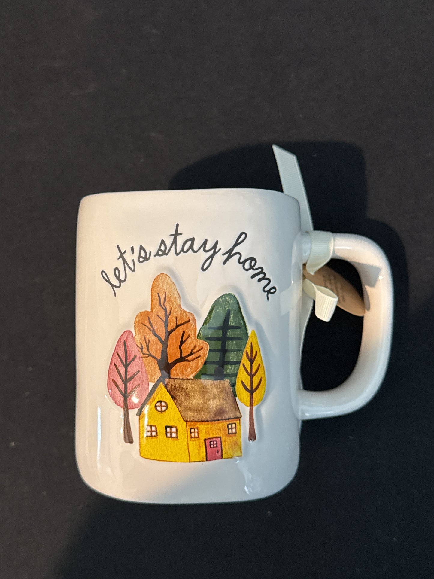 Rae Dunn Let's Stay Home Tall Coffee Mug Cup New with Tags 5" Tall