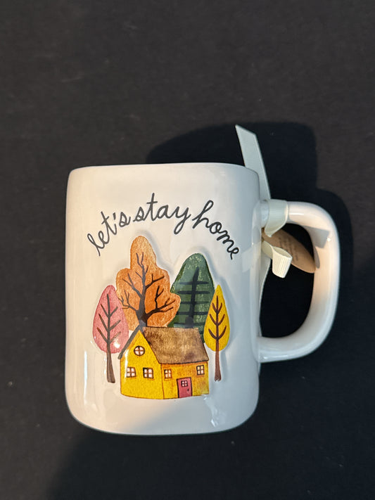 Rae Dunn Let's Stay Home Tall Coffee Mug Cup New with Tags 5" Tall