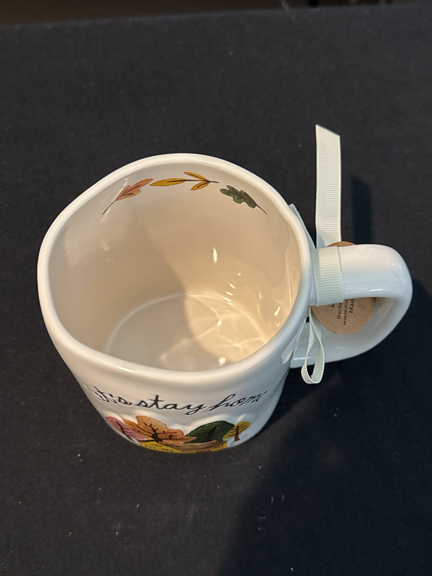 Rae Dunn Let's Stay Home Tall Coffee Mug Cup New with Tags 5" Tall