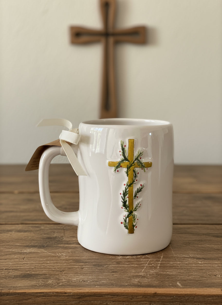Rae Dunn Jesus Loves Me Tall Coffee Mug Cup New with Tags 5" Tall