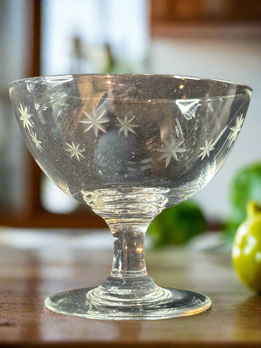Star Dust Low Sherbert Glass By C G Quartzex Crystal 3 1/8" Tall x 3.5" Wide at Rim