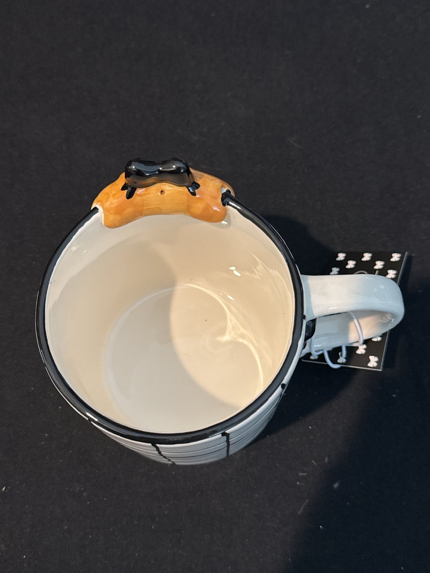 Petal & Pearl Large Coffee Cup Mug Croissant On Rim Black & White 4.25" Tall New