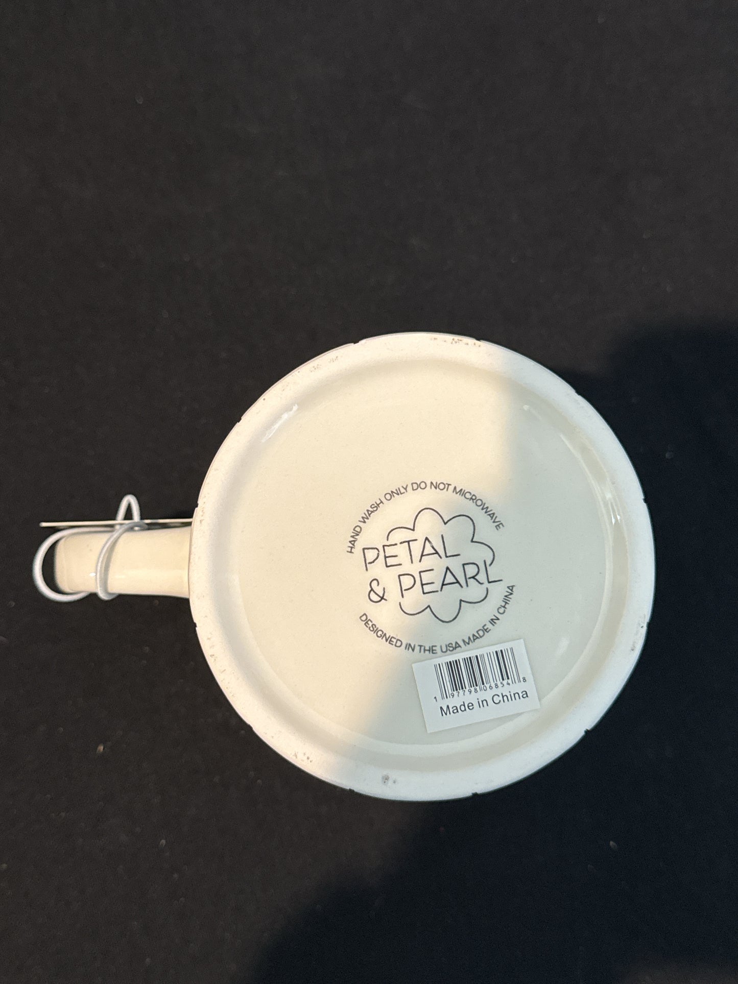 Petal & Pearl Large Coffee Cup Mug Croissant On Rim Black & White 4.25" Tall New