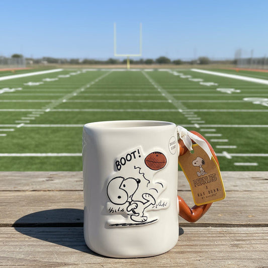 Rae Dunn Peanuts Football Season 4 7/8" Tall Coffee Cup Mug Red Interior New