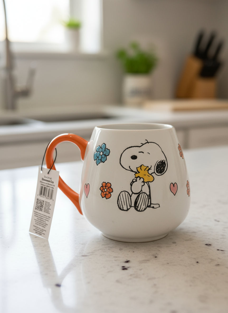 Peanuts Snoopy Woodstock Large Gibson Homewares Coffee Cup Mug Orange Interior 4.25"