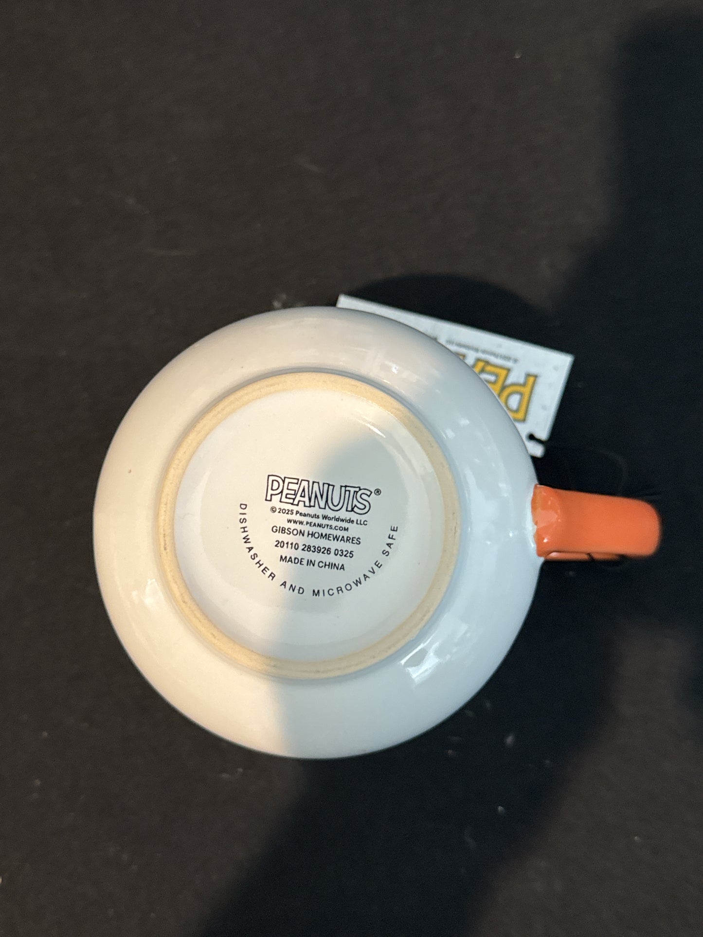 Peanuts Snoopy Woodstock Large Gibson Homewares Coffee Cup Mug Orange Interior 4.25"