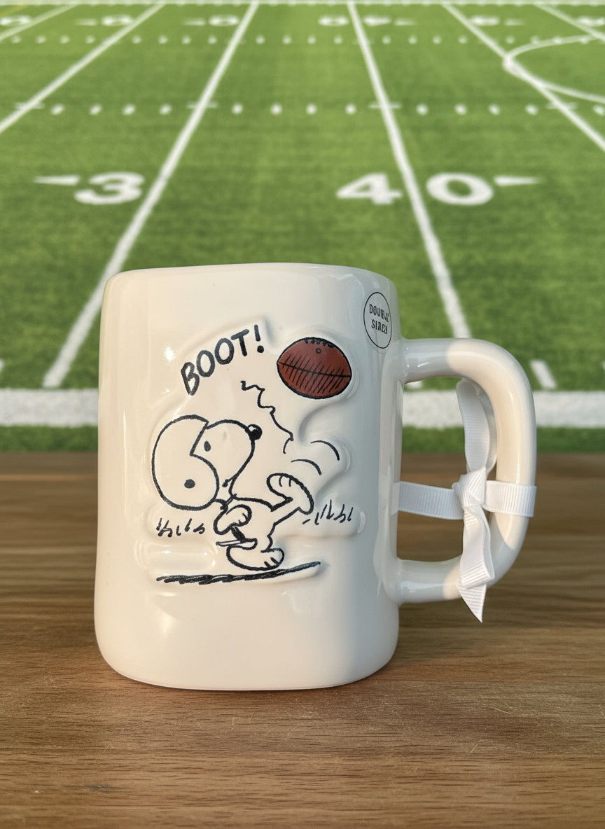 Rae Dunn Peanuts Fumble Snoopy Woodstock Red Interior New 4.75" Tall Coffee Cup Mug