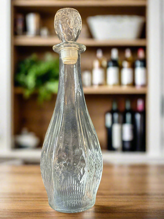 Vintage Pressed Glass Decanter w/ Diamonds & Fine Rib Possibly Anchor Hocking 14" Tall