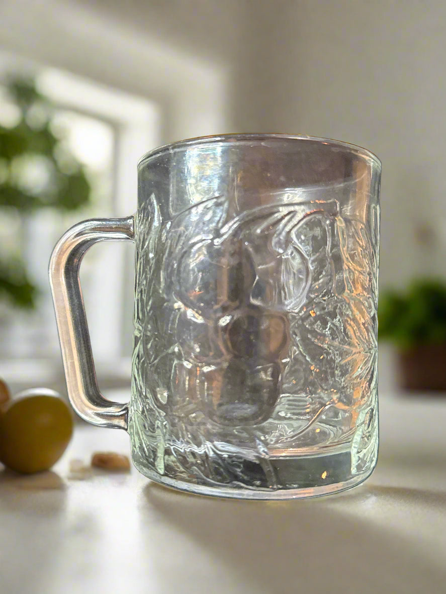 Vintage Clear Glass Mug by Kig Indonesia Grape Texture 3 7/8" Tall x 3 1/8" Wide at Rim