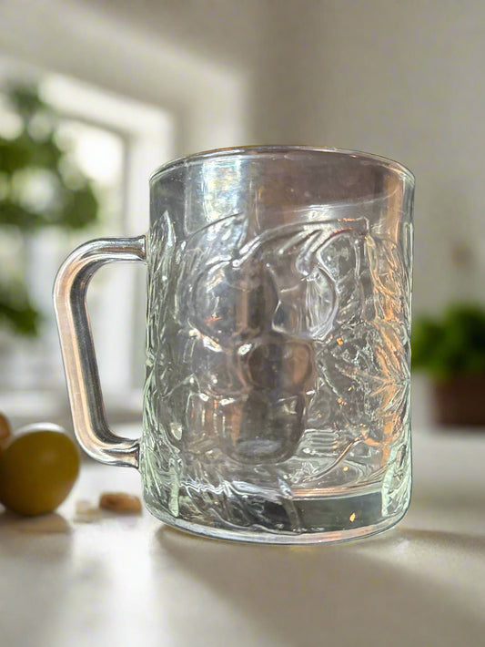 Vintage Clear Glass Mug by Kig Indonesia Grape Texture 3 7/8" Tall x 3 1/8" Wide at Rim