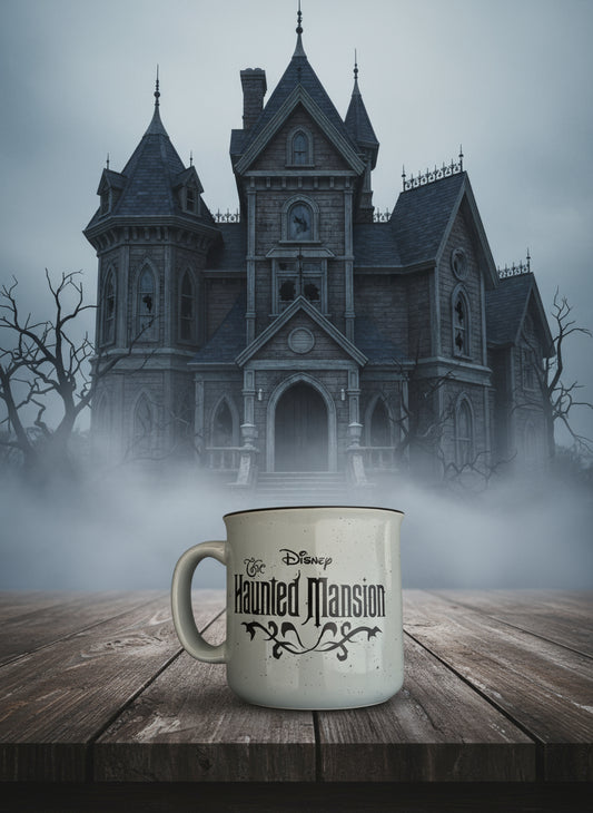 Disney Haunted Mansion Foolish Mortal Gray Large Coffee Cup Mug New 4" Tall