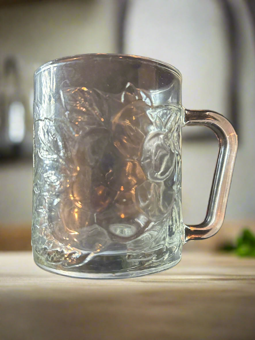 Vintage Clear Glass Mug by Kig Indonesia Grape Texture 3 7/8" Tall x 3 1/8" Wide at Rim