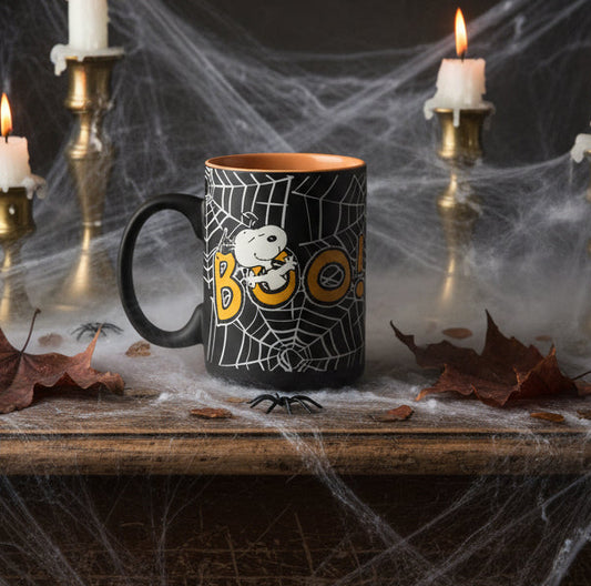 Peanuts Snooopy Boo Halloween Black/Orange Soft Feel Coffee Cup Mug New 4.75" Tall