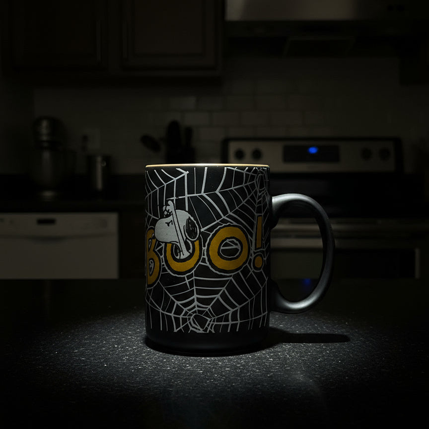 Peanuts Snooopy Boo Halloween Black/Orange Soft Feel Coffee Cup Mug New 4.75" Tall