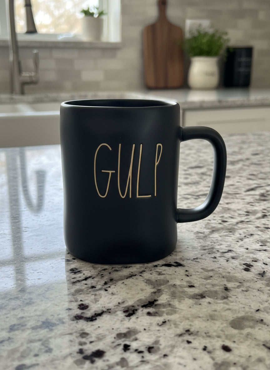 Rae Dunn Gulp Black Coffee Mug Cup New 4 7/8" Tall Artisan Collection by Magenta