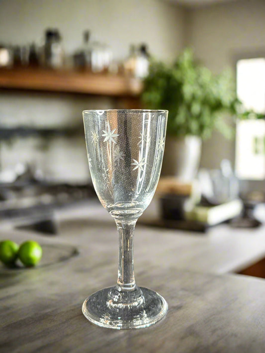 Star Dust Cordial Glass by C G Quartzex Crystal 3 5/8" Tall x 1.5" Wide at Rim