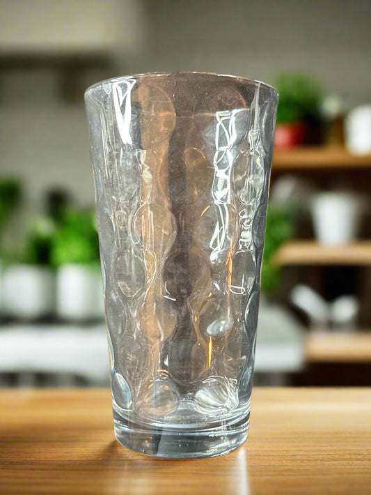 Mirage 16oz Cooler Water Glass by Pasabahce Clear Indented Dots 6" Tall x 3 3/8" Wide