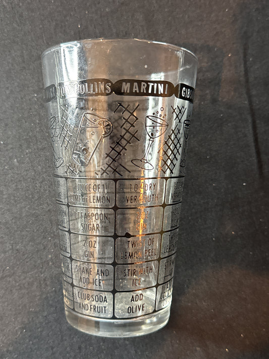 Mid Century Modern Federal Glass Cocktail Mixer Glass Black Printing 6" x 3.5"