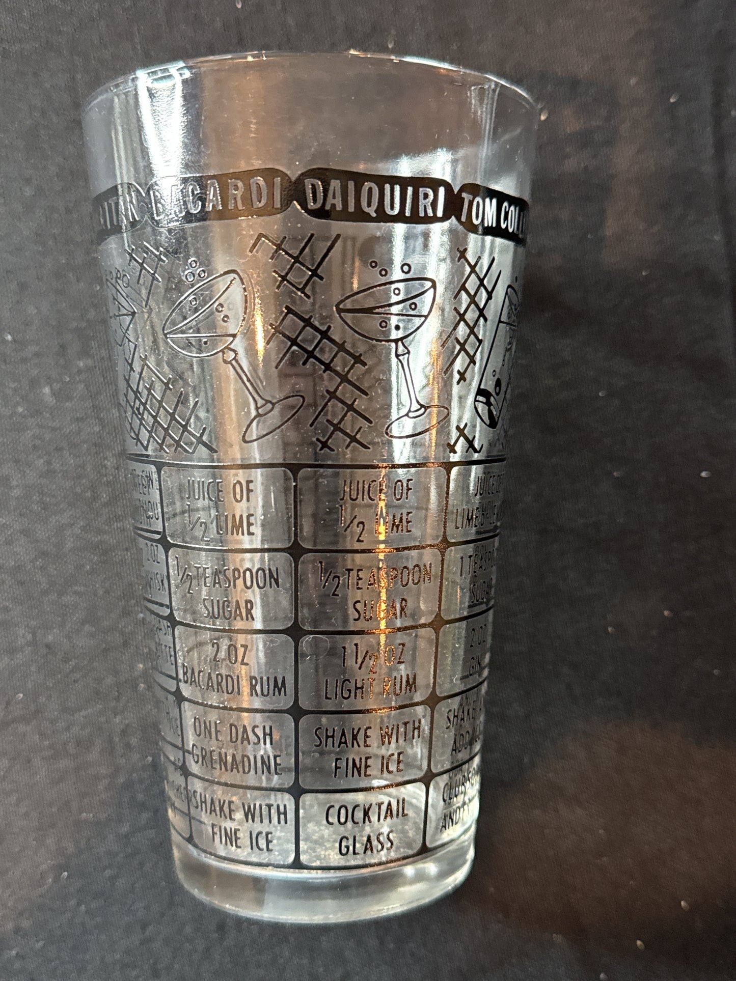 Mid Century Modern Federal Glass Cocktail Mixer Glass Black Printing 6" x 3.5"