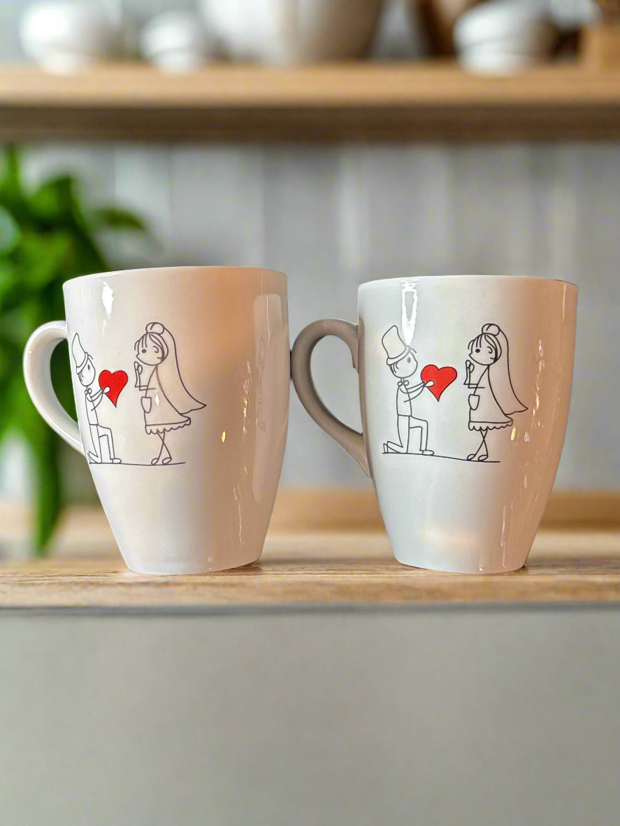 Pair of Feeling Love Mugs Coffee Cups 3.75" Tall x 2 7/8" Wide at Rim 8oz