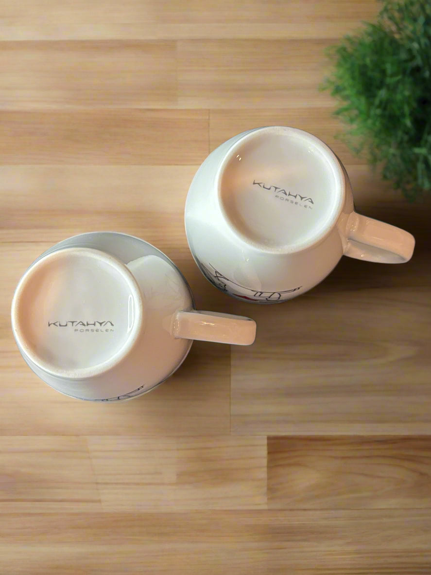 Pair of Feeling Love Mugs Coffee Cups 3.75" Tall x 2 7/8" Wide at Rim 8oz