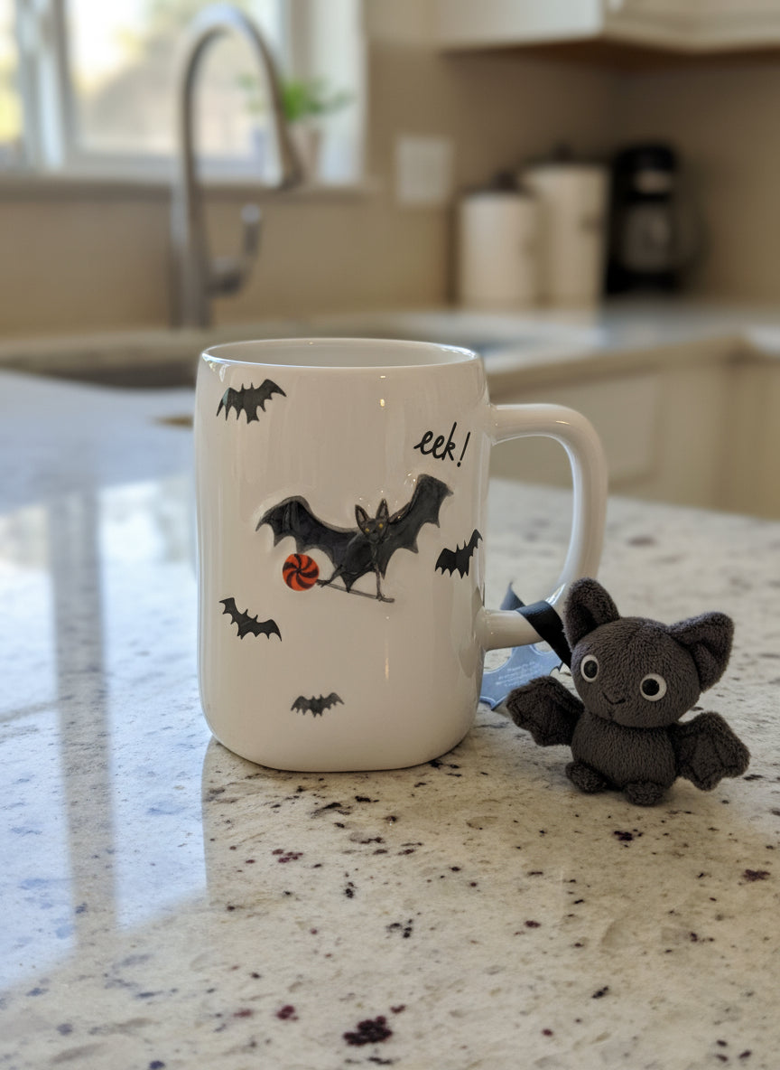 Rae Dunn Artisan Collection by Magenta Eek! Bats 4.75" Tall New Coffee Cup Mug