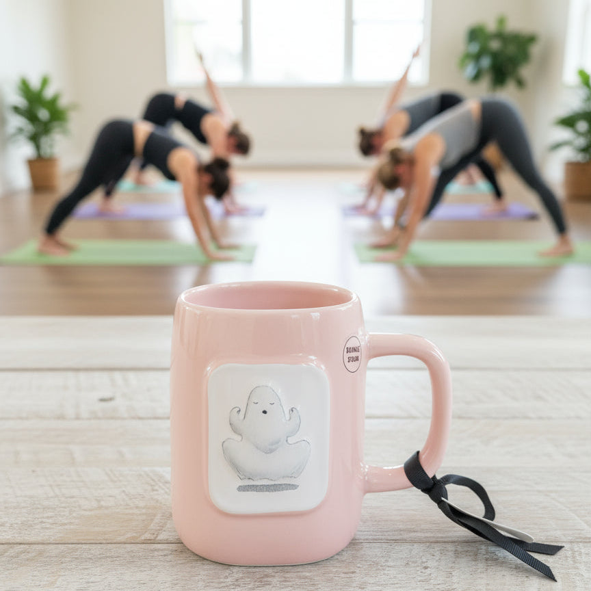 Rae Dunn Pink Nama' Stay Ghostly Coffee Cup Mug Artisan Collection by Magenta 5" Tall New