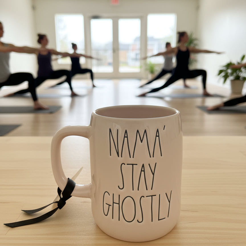 Rae Dunn Pink Nama' Stay Ghostly Coffee Cup Mug Artisan Collection by Magenta 5" Tall New