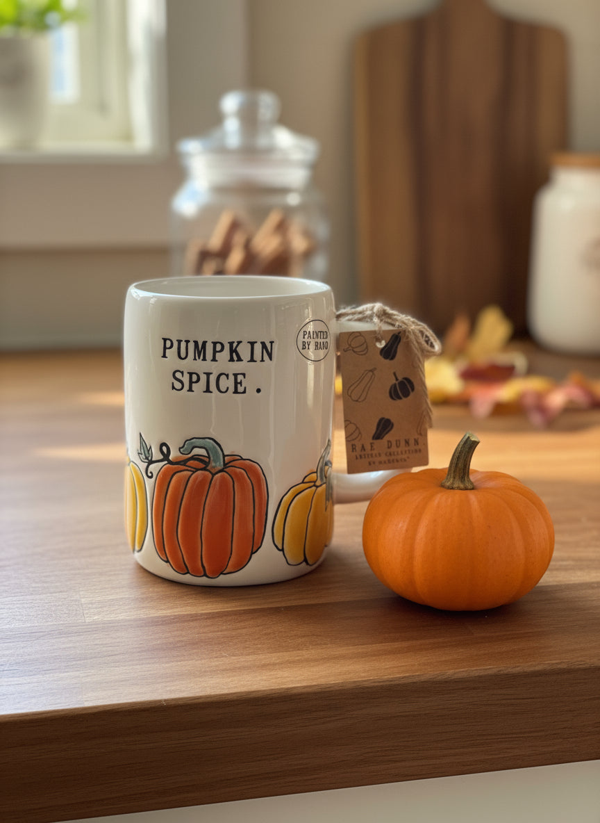 Rae Dunn Pumpkin Spice Large Coffee Cup Mug Artisan Collection by Magenta 4.75" Tall New