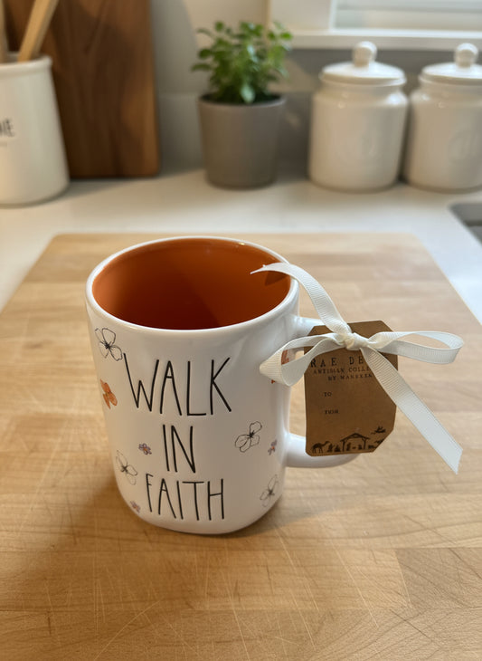Rae Dunn Walk In Faith Large Coffee Cup Mug Artisan Collection by Magenta 4.75" Tall New