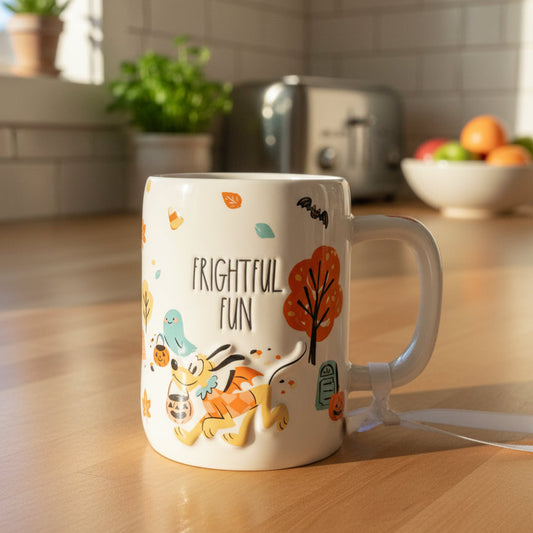 Rae Dunn Disney Pluto Frightful Fun Halloween 4.75" Tall Pink Interior New Coffee Cup Mug