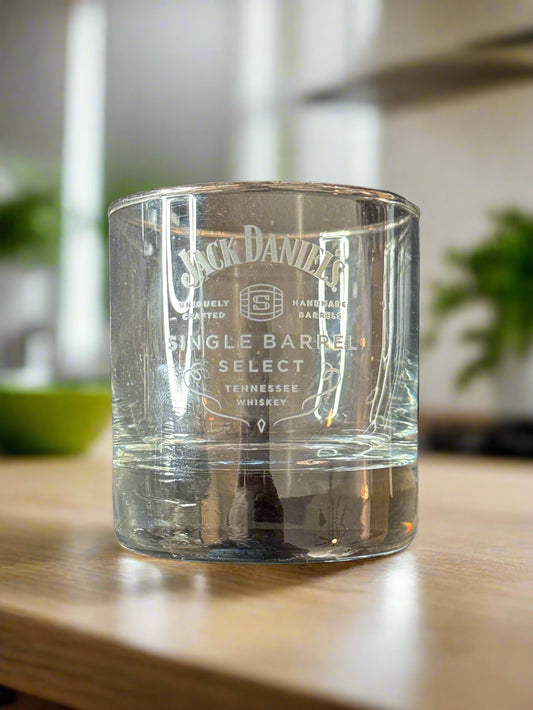 Jack Daniel's Single Barrel Select Glass Old Fashioned with Silver Rim 3 3/8" Tall