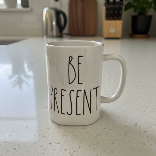 Rae Dunn Be Present Large Coffee Mug Cup 4.75" Tall Artisan Collection by Magenta New