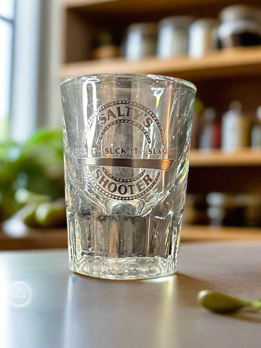 Shot Glass Heavy Salty's Shooter Lick it Suck it Slam it 3" Tall
