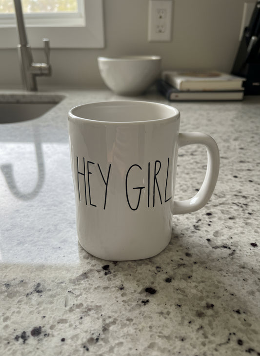 Rae Dunn Hey Girl Large Coffee Mug Cup 4 5/8" Tall Artisan Collection by Magenta