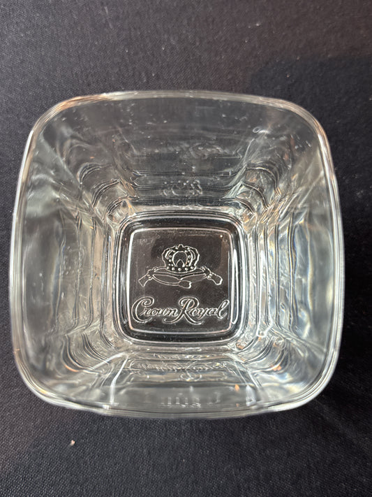 Crown Royal Glass Square Rocks Low Ball 3 5/8" Tall Bottom Embossed Italy