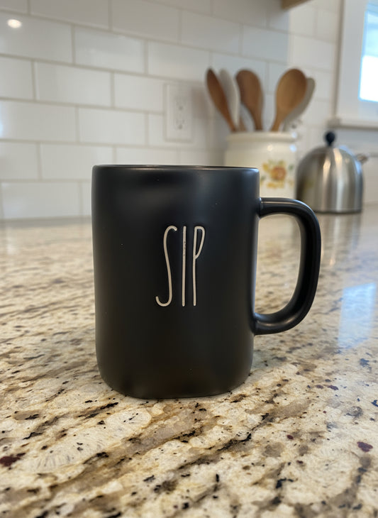 Rae Dunn Black Coffee Mug "SIP" Artisan Collection by Magenta 4 5/8" Tall