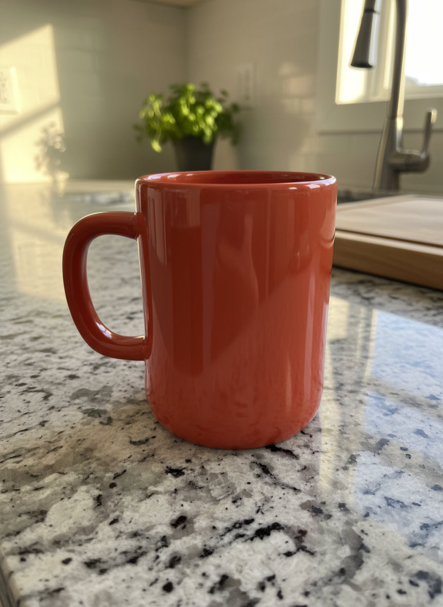 Rae Dunn Orange HELLO SUMMER Large Coffee Cup Mug 4.75" Tall Artisan Collection Magenta New