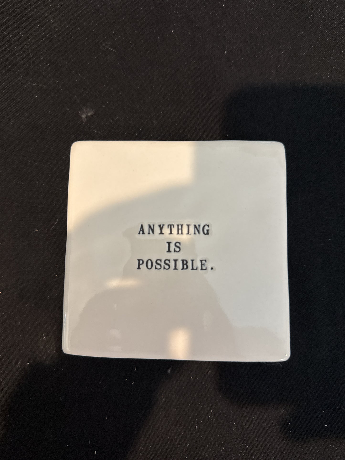 Rae Dunn Anything Is Possible. Dream Big. Paperweight Ceramic White New 4" x 4"