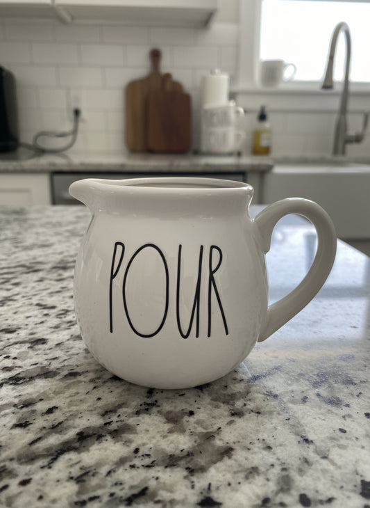 Rae Dunn POUR Milk Creamer Pitcher Artisan Collection by Magenta 3.75" Tall