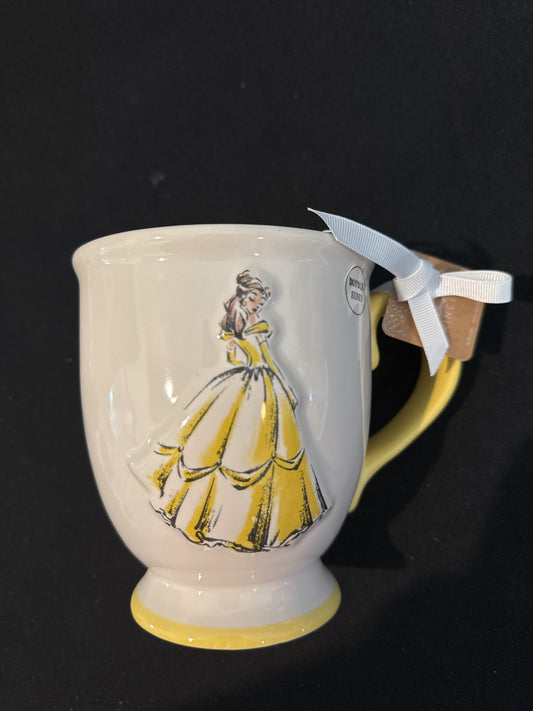 Rae Dunn Beauty & The Beast Princess Large Coffee Cup Mug Yellow Bow 5.25" Tall New