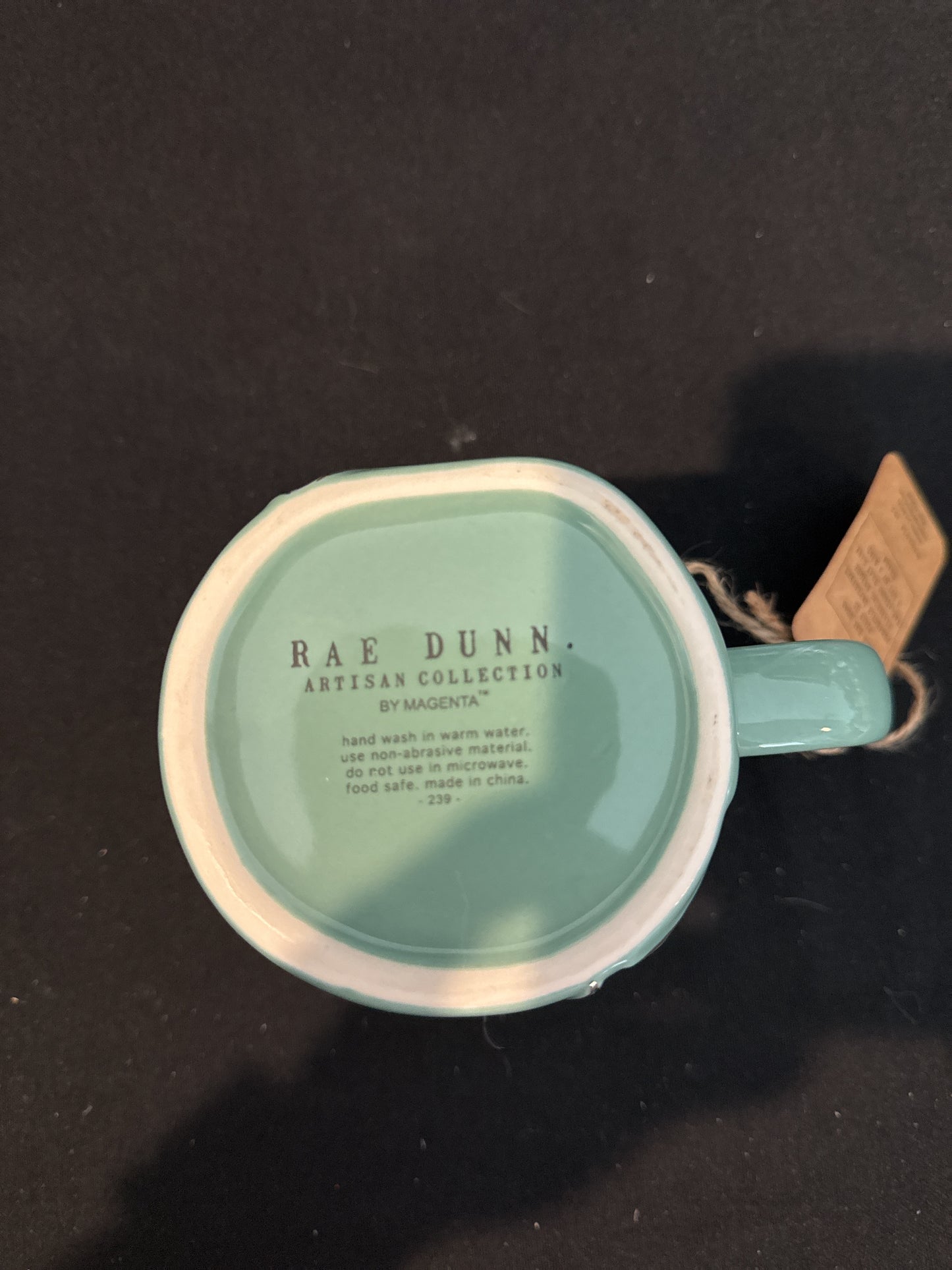 Rae Dunn Harvest Blessings Green Blue Coffee Mug Cup 4 7/8" Tall New Artisan Collection