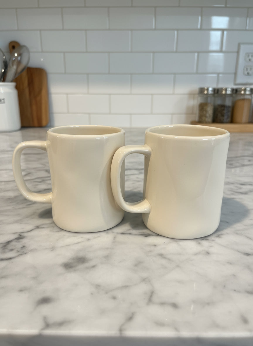Rae Dunn His & Hers Tall Coffee Mugs Cups Artisan Collection by Magenta 4.75" Tall New