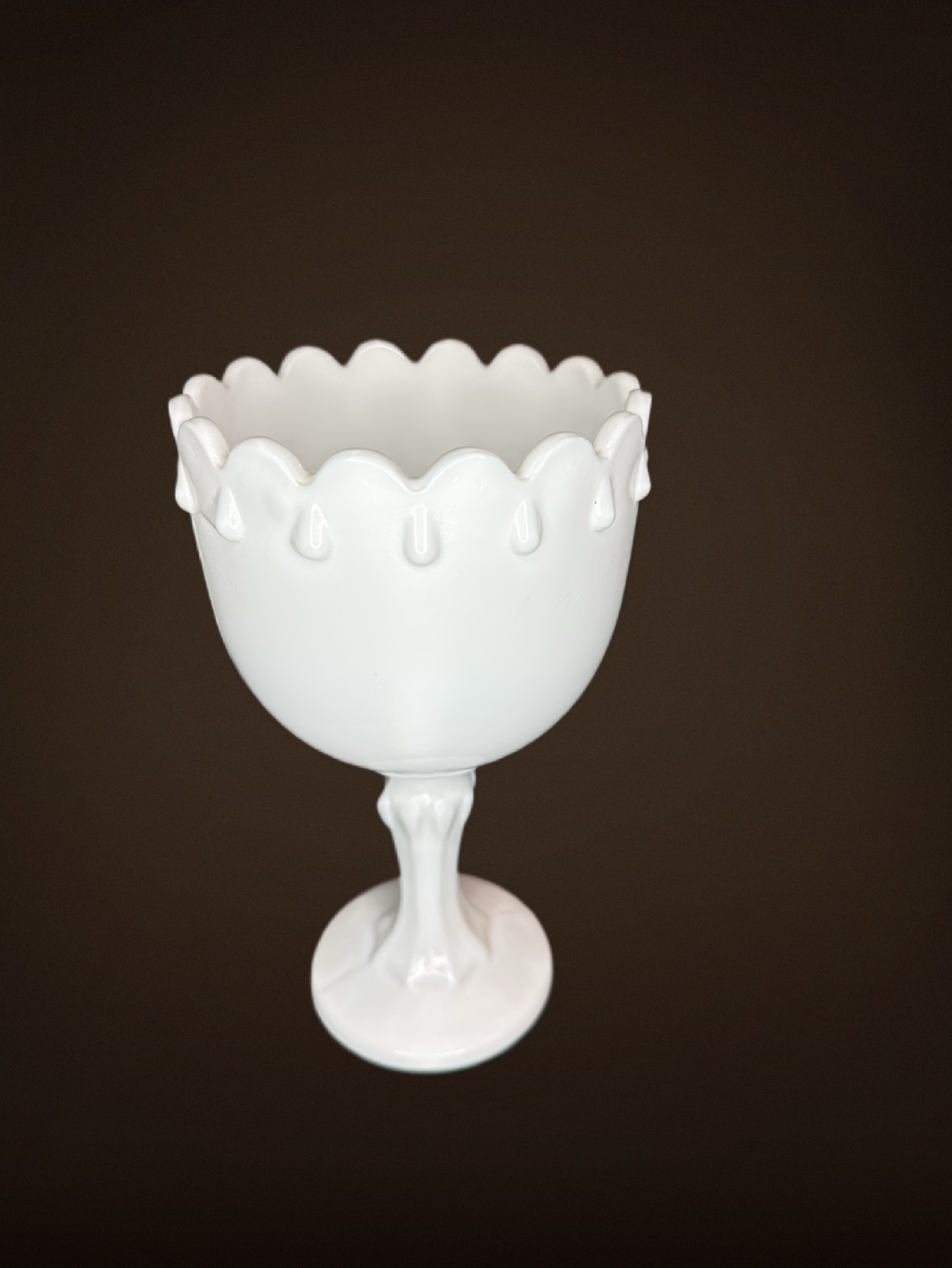 Vintage Indian Milk Glass Planter Glass Scalloped Edge Dew Drop Goblet