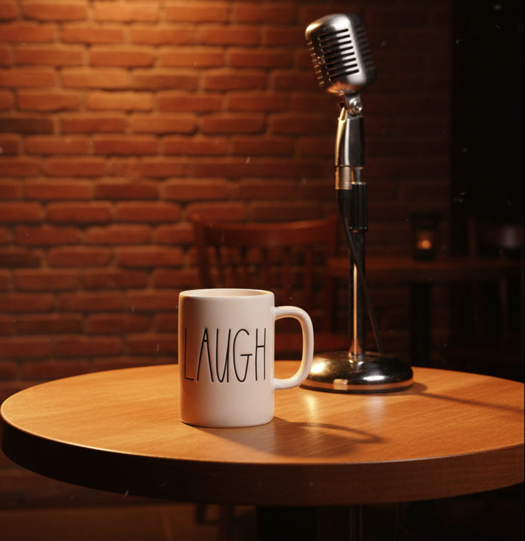 Rae Dunn LAUGH Large Coffee Cup Mug 4.75" Tall New Artisan Collection